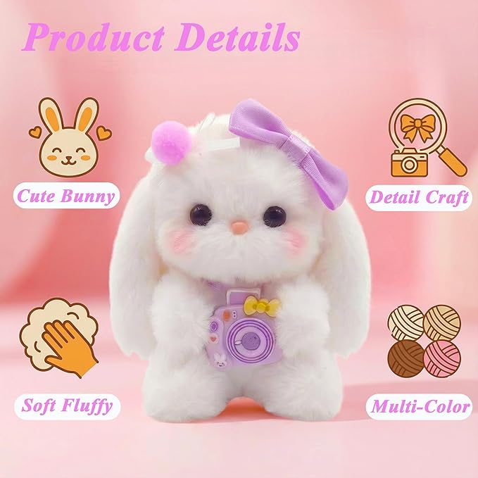 Small Funny Bunny Handmade Crochet Plush Rabbit,Positive Cute Fluffy Gifts for Coworker, Best Friend,Teacher, Mom. (Purple)