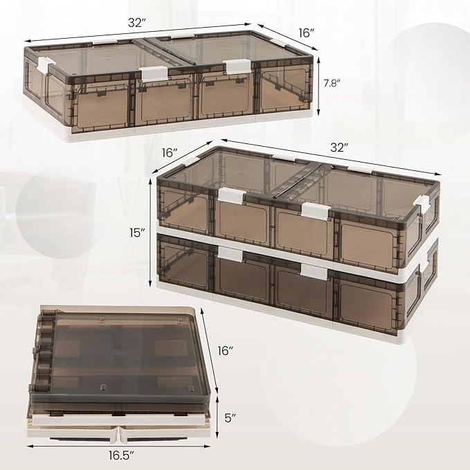 Giantex 53Gal Under Bed Storage Containers, 4 Pack Stackable Rolling Plastic Storage Boxes with Wheels & Lids, Clear Collapsible Storage Bins for Clothes, Shoes, Blankets (2)