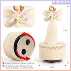 Angel with Flowers Resin Music Box, Hand-Wind Rotating Angel Figurines Musical Gift for Women, Mothers, Daughters - Perfect for Christmas, Birthday, Mother's Day & Anniversaries