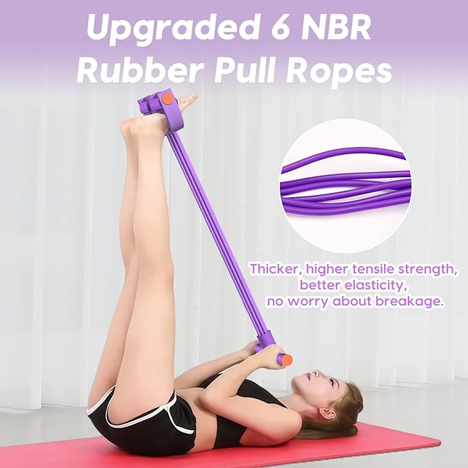 Resistance Bands with Handles, 6-Tube Elastic Foot Pedal Resistance Band, Natural Rubber Ankle Puller Sit-up Exercise, Multifunction Fitness Bands for Abdomen, Waist, Arm, Leg Stretching Training