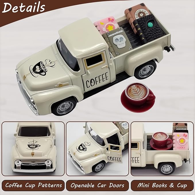Coffee Bar Decor Vintage Mini Metal Pickup Truck Decor with Book Accessories for Coffee Station, Farmhouse Tiered Tray Table Decorations for Home Kitchen, Cafe