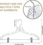Quality Clear Plastic Skirt Hangers - 24 Pack Crystal Cut Pants Dress Durable Plastic Hanger Set with Adjustable Clips - Heavy Duty Hangers