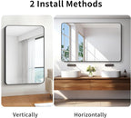 BONEWEI 55x36 inch Bathroom Mirror,Black Rectangle Mirror,Wall Mounted Bathroom Frame Vanity Mirror with Round Corner for Bedroom Living Room, Entryway Hangs Horizontal or Vertical