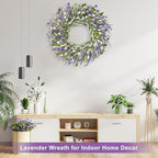 Artgar 26 Inch Spring Wreaths for Front Door, Spring Summer Lavender Paper Flower Wreaths for Home Farmhouse Windows Walls Porch Wedding Indoor Outdoor Decor for All Seasons (Purple)