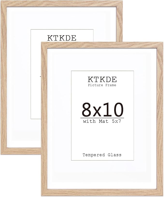 KTKDE 8x10 photo frames, MDF wrapped wood grain paper photo frames with 5x7 pads or 8x10 without pads, tempered glass, 8 × 10 gallery wall installation or desktop home ideal gift