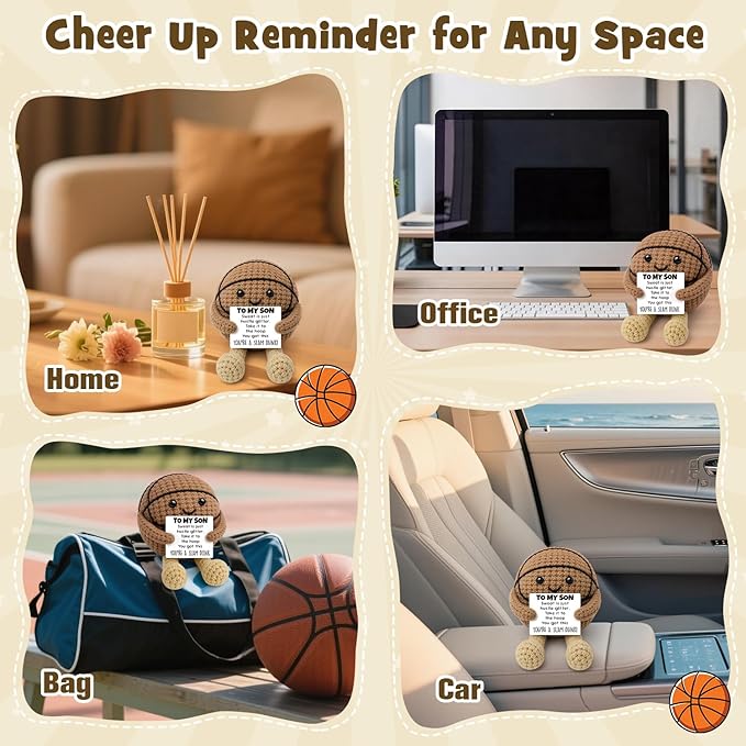 Inspirational Graduation Gifts for Son 2026 from Mom Dad, Handcrafted Crochet Basketball Keepsake, Basketball Gifts for Teen Boys Adult Bonus Son, Motivational Sports Desk Room Decor Accessories