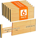Lifewit 6" High 6 Pack Bamboo Drawer Dividers 33-42cm/13-16.5" Adjustable Wooden Drawer Organizer for Clothes/Utensils, Expandable Drawer Separator for Dresser/Kitchen/Bedroom/Office Organization