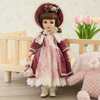 18 Inch Kawaii Porcelain ＆ Fabric Doll Cute European Retro Handmade Ceramic Doll with Showing Stand for Room Decor, Birthday Gifts, Collectible ，Name Olivier (Red)