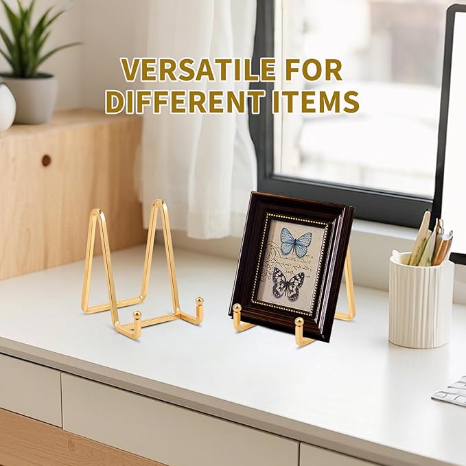 Plate Holder Easel Display Stand - 4.5 inch Metal Plate Stands for Display - Tabletop Picture Stand - Gold Iron Easels for Display Pictures | Photo Frames | Book | Decorative Plates | Plaque -1 Pack