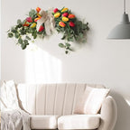 Artificial Tulip Flower Swag, 29.5in Decorative Swag with Fake Tulip Green Leaves Front Door Wreaths with Bow Rustic Artificial Floral Swag for Wedding Home Decor