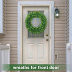 LZNPA Boxwood Wreaths for Front Door Realistic 22Inch，Spring Wreaths for Front Door Outside ，Front Door Wreath All Season，Green Wreath for Spring Farmhouse Porch Wall Wedding Room Home Decor