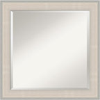 Amanti Art White Wall Mirror 24x24 Cottage White Silver Square Bathroom Mirror for Wall Decor Living Room, Medium Cottage Wood Frame, Hangs Horizonally and Vertically, Bathroom Decor, Beveled Edge