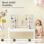 Wooden 3 Tiered Dessert Tray Stand Tool Free, Cupcake Serving Ladder Display Stand with Swing, Removable Trays and Foldable Stand for Cake Snack Fruit at Weddings, Anniversaries, Parties, Celebrations (White)