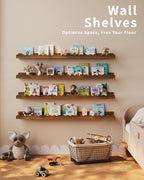 Shario Nursery Book Shelves, 4-Pack White Floating Shelves for Wall Kids, Scalloped Shelves, Wall Book Shelves for Bedroom Kids, Toddler Room, Baby Room, Nursery Decor (Walnut Brown, 36 Inches)