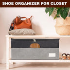 1 Pack Shoe Organizer for Closet, Adjustable Shoe Box Storage Containers, Large Foldable Shoe Bins with Clear Cover, Space Saving Shoes Holder with 4 Handles, Fits 12-24 Pairs, Black