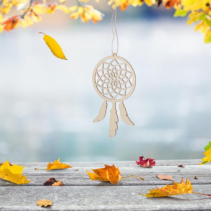 ARTIBETTER Mini Dream Catcher 20pcs Set, DIY Home Decoration Pendant Wooden Accessories Timber Wall Ornaments Dream Catcher (Beige, Third Pattern)