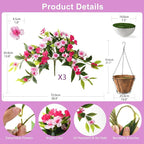 Artificial Fake Hanging Flowers Plants Basket for Outdoors Outside Decoration UV Resistant Faux Silk Flowers Look Real Plastic Flowers for Spring Planters Home Porch Patio Garden Decor