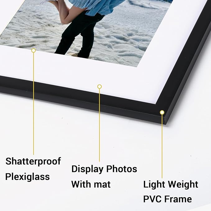 Rempry 12x16 Picture Frame, Display Pictures 11x14 with Mat or 12x16 Without Mat, Wall Hanging or Tabletop Photo Frame with Shatter Resistant Plexiglass, Black, 1 Pack