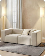 Dimmable Floor Lamp for Living Room with Remote and Foot Switch, Standing Tall Lamp, Bulb Included, 3000K-6500K, Beige and Gold, FCC Listed DE06LD05W1