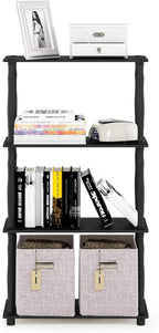 Furinno TURN-N-TUBE Storage Shelves, 4-Tier Book Shelf, Corner Shelf, Toolless Open Shelves, Classic Tubes, for Organization and Storage, Living Room, Home Office, Americano