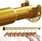 Mavivegue Closet Rod, 17 to 99 Inch Gold Adjustable Closet Rods for Hanging Clothes, Hanging Rod for Closet Wardrobes Laundry RV, Bathroom