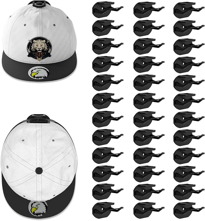 36 Pack Adhesive Hat Hooks for Wall, Super Strong Hat Rack for Baseball Caps, Hat Organizer Display for Home Decor, Hat Hangers Holder for Wall, Door, Closet, No Drilling - USA Patented (Black)