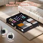 Under Bed Storage with Wheels - Rolling Underbed Containers with PVC Clear Lid & Dividers, 600D Oxford Fabric, PU Leather Handles, Adjustable Magic Tape Partition, XXL 66L (2, Black)