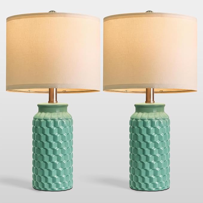 USumkky 20.5" Ceramic Table Lamps Set of 2 - Modern Farmhouse & Boho Style, Bedside Nightstand Lamps for Bedroom, Living Room End Table Lamps, Small Desk Lamp(Tiffany Blue)