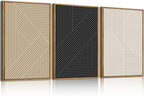 BINCUE Neutral Abstract Wall Art Mid Century Modern Wall Paintings Boho Artwork Geometric Wall Pictures Abstract Black Wall Decor Modern Neutral Art Prints for Living Room Bedroom Bathroom Office 16x24 Inch 3 Piece