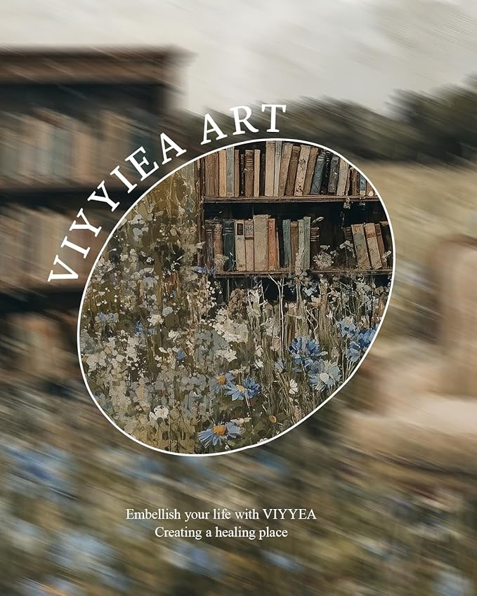 VIYYIEA Vintage Gold Framed Wall Art for Living Room, Books Canvas Prints Home Decor, Fantasy Painting Picture, Bedroom Wall Decor Gifts for Friends or Family -【The Garden of Spirit】-(16L x 12W)