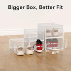 X-Large Shoe Storage Box, 15 Pack Clear Plastic Stackable Shoe Organizer for Closet, Interlocking Design Shoe Container Bins for Sneakers, Foldable Shoe Rack with Lids, White