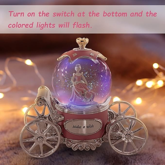 Cinderella Snow Globe for Girls, Music Box for Women with Color Changing LED Lights, Snowglobe Musical Boxes Gifts for Birthday Christmas Mother's Day Valentine's Day