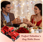 Youeon Farmhouse Red Truck Decor, 7x3.1x3.5 Inch Vintage Metal Pickup Truck Valentine Ornament Gift, Rustic Table Centerpiece, Small Garden Planter Truck Decoration