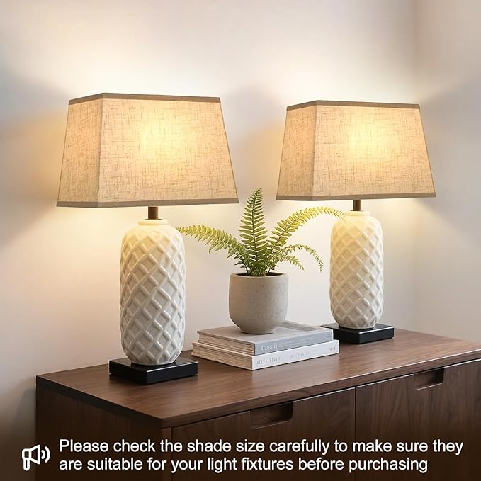 Rectangle Lamp Shades Set of 2, Top 7"x12.5", Bottom 9"x15", Height 10"，Large Beige Lampshades for Table Lamps Floor Lamps, Square Lamp Shade Replacement, Spider, Harp Holders Included, Easy Assembly