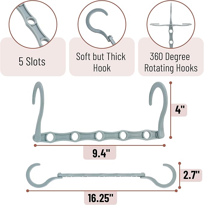 Mr. Pen- Space Saving Hangers for Clothes, 16 pcs, Pastel Colors, Plastic Multi Clothes Hangers Space Saving, 5 Slots, 360° Rotating Hooks