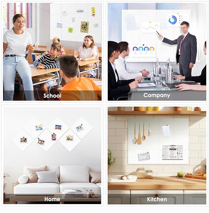 Large Cork Board for Walls 48"x36" |Cork Board Alternative| 12 Pack Felt Wall Tiles| White Bulletin Board with Removable Adhesive | Cork Boards Pinboard for Office Home Classroom,White