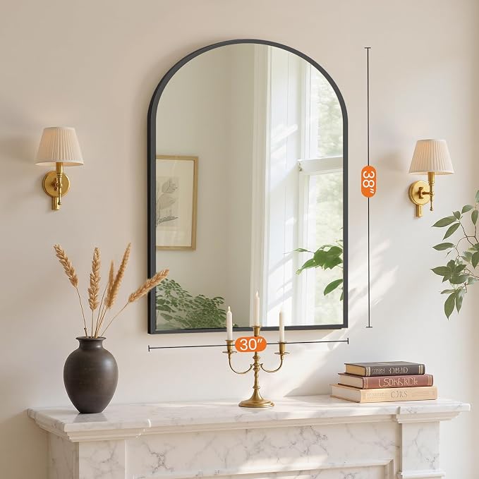 Sweetcrispy 38"x30" Arched Black Bathroom Mirrors for Wall, Bathroom Mirrors for Over Sink, Metal Framed with HD Shatter-Proof Glass for Entryway, Living Room, Bedroom, Home Decor