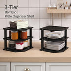 VERTORGAN 3 Tier Bamboo Corner Shelf(4 Pack),Dish Drying Rack,Plate Organizer,Kitchen Spice Rack for Countertop and Cabinet(Black)