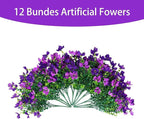 Artificial Faux Plants Flowers Outdoor Spring Summer Decoration, 12 Bundles Fake Silk Colorful Daisy Eucalyptus Realistic UV Resistant for Outside Home Planter Porch Patio Yard Decor (Purple)