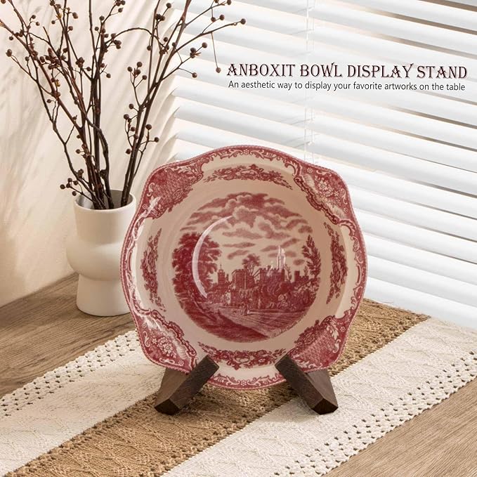 ANBOXIT Bowl Stands for Display, 4.5 Inch Plate Holder, Wooden Easel Frame Holder, Display Stand for Large Deep Platters and Dishes, 4.5" H x 6" W x 5.4" D (For Bowls under 3.5" in Depth)
