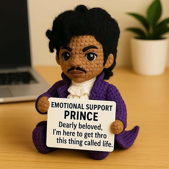 Handmade Crochet Prince Doll, Emotional Support Prince for Music Lovers, Positive Affirmation Desk Companion, Unique Commemorative Gift for Adults (Style A)