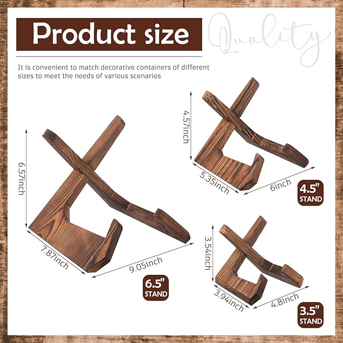Honeydak 3 Pack 3 Size Bowl Stands for Display - 3.5, 4.5, 6.5 Inch Wooden Plate Holders Easel Frame Holder Display Stand for Large Deep Platters Dishes, Mini Easel, Frame, Card, Plaque, Book