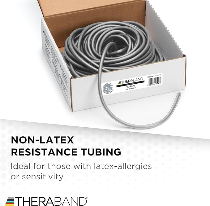 THERABAND Latex Resistance Tubing, Red, Medium Level 2, 100 ft Roll, Professional Grade Resistance Band for Exercise, Upper and Lower Body Workouts, Cut-to-Length, Color-Coded Levels