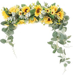 Artificial Sunflower Swag, 17.7inch Decorative Flower Swag Wedding Arch Decor, Fake Flower Wreath Sunflower Swag Garland, Green Leaves Hanging Ornament Floral Swag Door Swag for Wedding Home(Yellow)