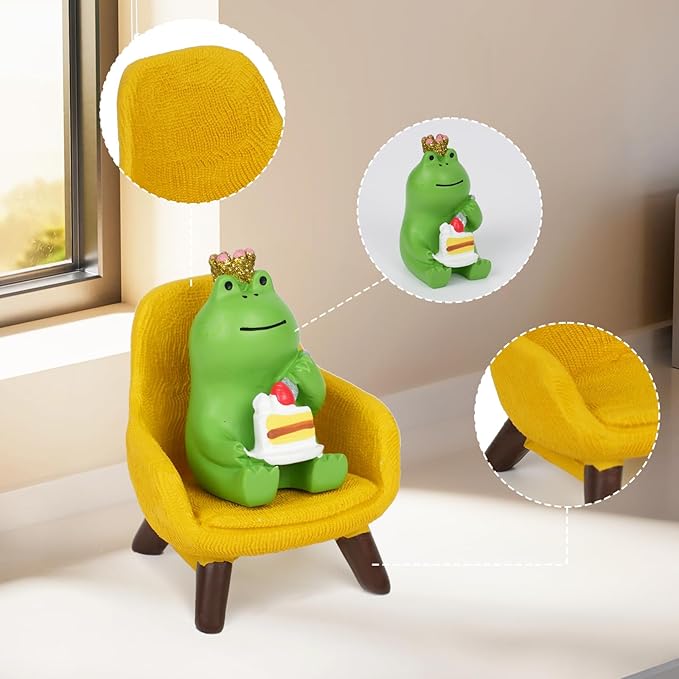 Miniature Frog Figurine - Desk Decor & Garden Statue, Cute Resin Frog Figure - Funny Decor for Home & Office, Ideal Gift (Yellow Cake)