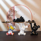 Key Holder Bowl Tray For Office Desk, Decorative Animal Bear Sculpture Home Decor Statue, Storage Tray For Entryway Table (Black & Gold)