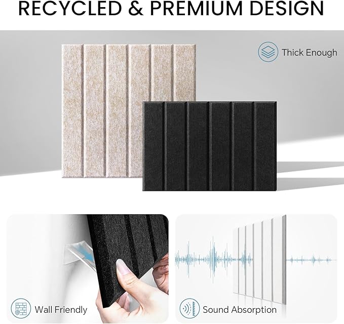 Large Cork Bulletin Board for Wall 36"x24", 6 Pack Felt Slat Wall Panel Tiles with 30 Pushpins, 25 Safe Removable Adhesive Tabs, Decorative Pin Board Tack Board for Office Home School