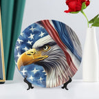 Decorative Plates for Home Decor, Eagle and American Flag Patriotic Decor Tray for Table Display, Ceramic Dinner Plate w/Stand, Living Room Dining Room Decor, Housewarming Gifts, 10 Inch