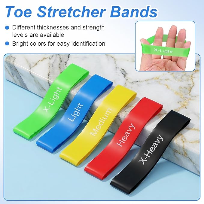 Sibba 5Pcs Toe Resistance Bands Toe Stretcher Bands for Bunion Correction Bunion Relief Toes Strength Foot Exercise Band for Hallux Valgus Yoga Daily Toes Training