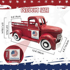 Patriotic Decorations 13.4 Inch Farmhouse Vintage Red Truck with 12 Magnets Interchangeable Seasonal Decor Rustic Metal Pickup 4th of July Decor 250 America Anniversary Centerpieces for Home